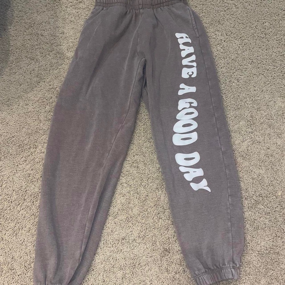 brown have a good day graphic sweatpants